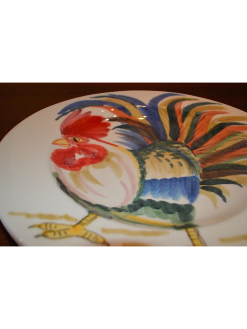 Vietri Gallo Rooster Rimmed Round Platter Handpainted Italy 15.75" Large - Picture 5 of 6